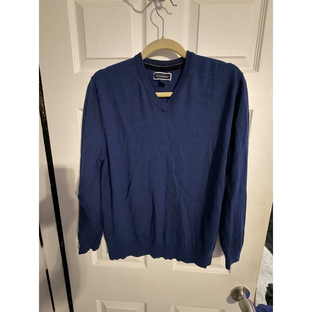 Club Room Mens V-Neck Sweater Navy Blue Long Sleeve Pullover Size L